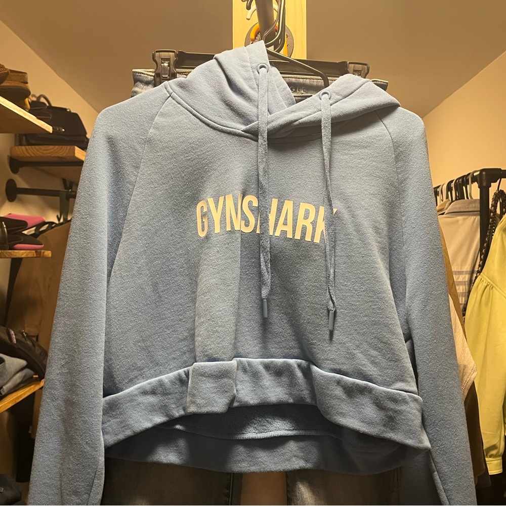 GYMSHARK Women's Blue Hoodie Sweater Large VINTAGE cropped